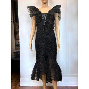 SOLD Vintage 80s Gothic Princess Black Lace Tulle Mermaid Cocktail Formal Dress